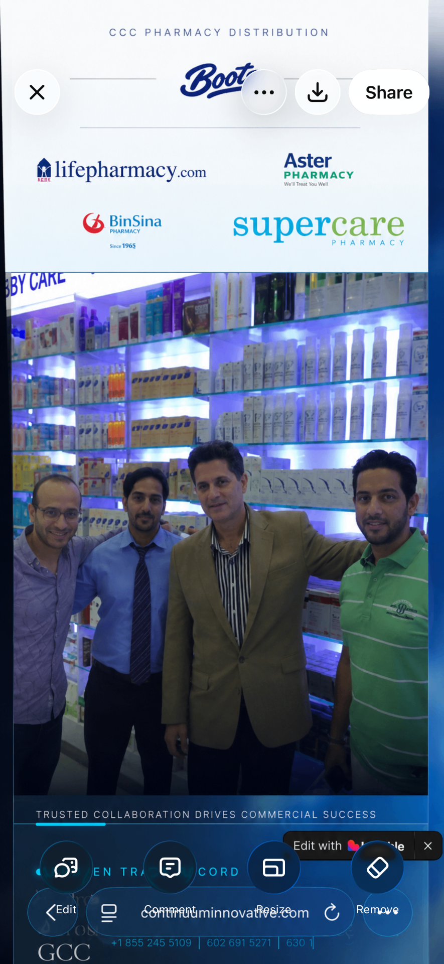 Dr. Geno Marcovici with UAE distribution team at Boots