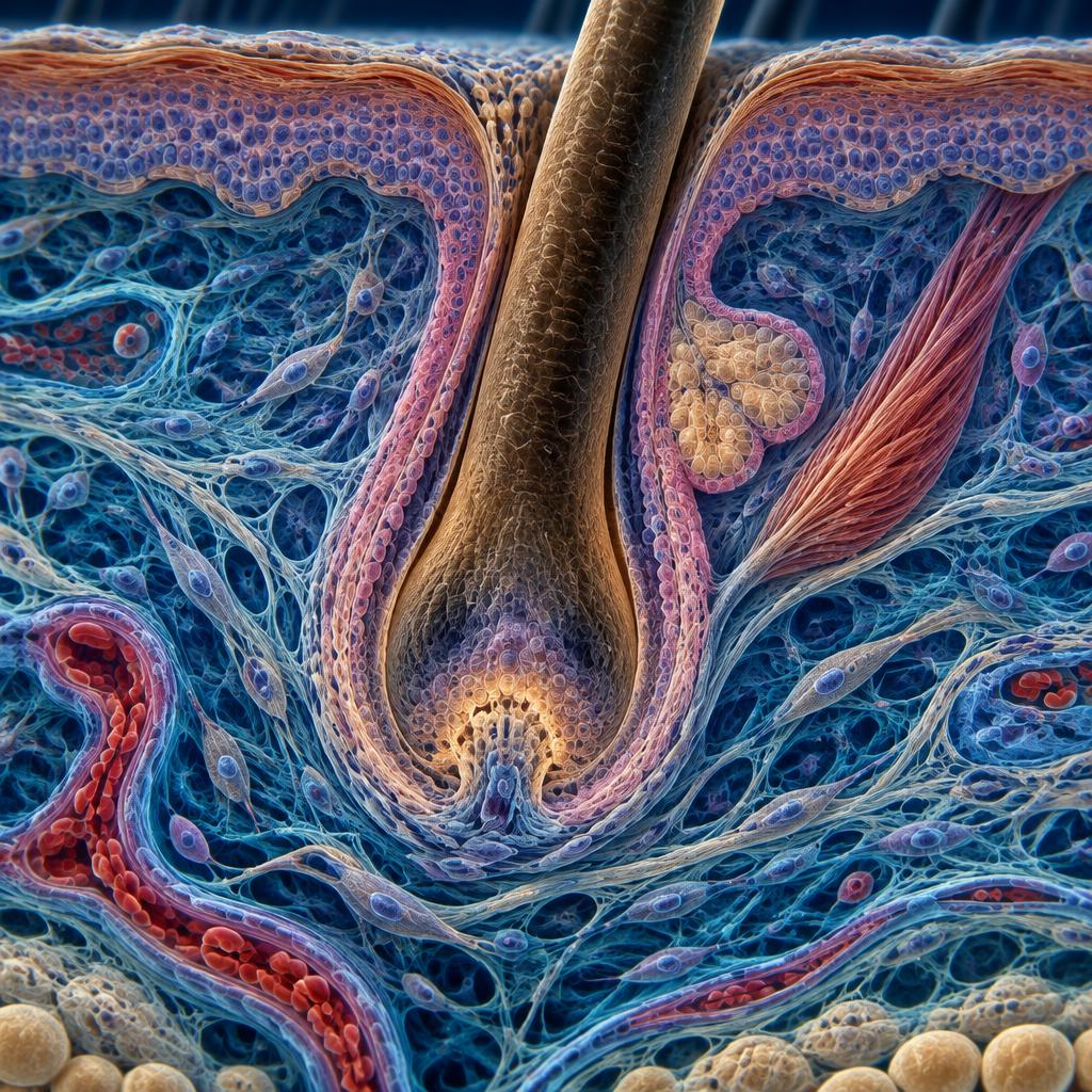 The follicle within its surrounding stromal and extracellular-matrix microenvironment.