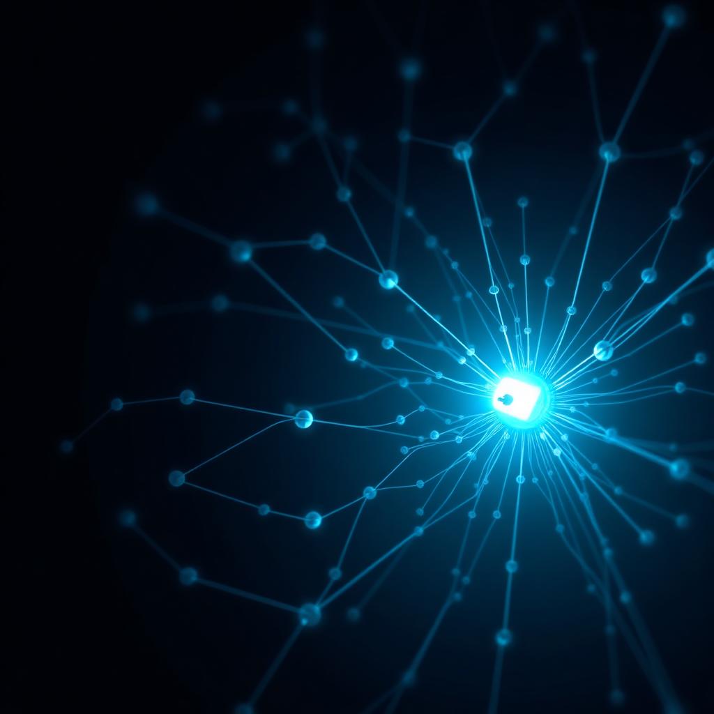 Illustration of a single illuminated node in an otherwise dim network — a metaphor for single-target intervention