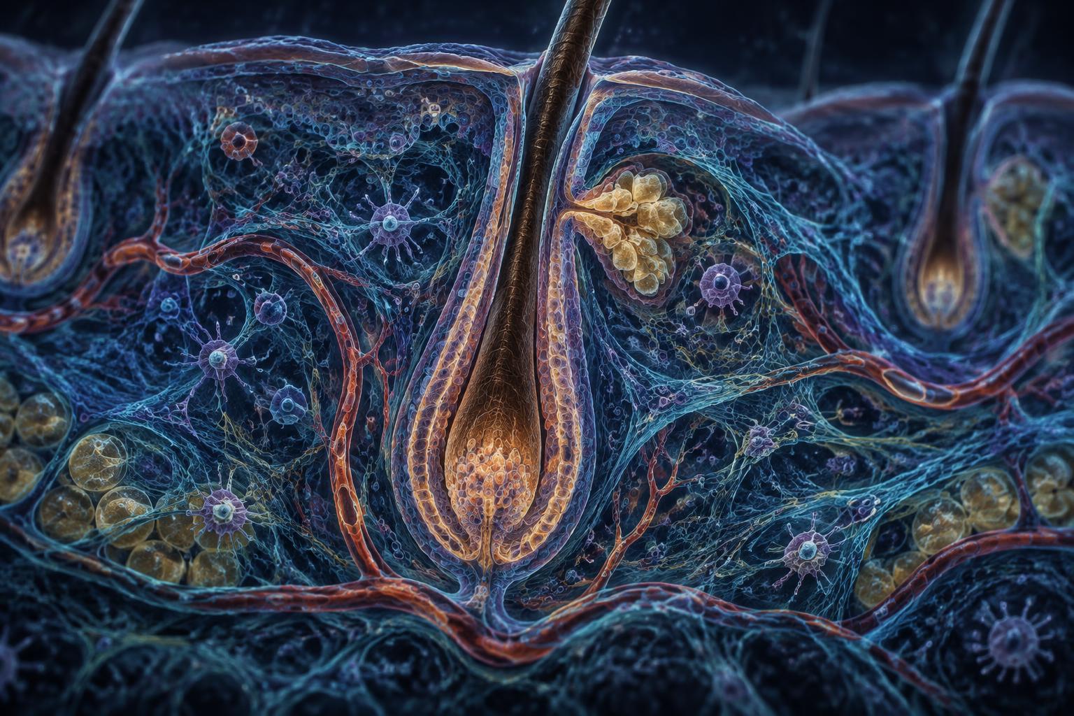 The hair follicle within its surrounding tissue field